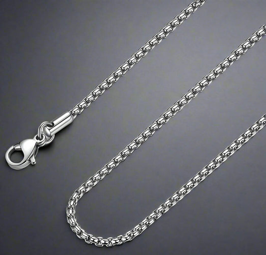 THE MEN THING Chain 26 Inch Chain - ROUNDED BOX - 3mm Chain Stainless Steel