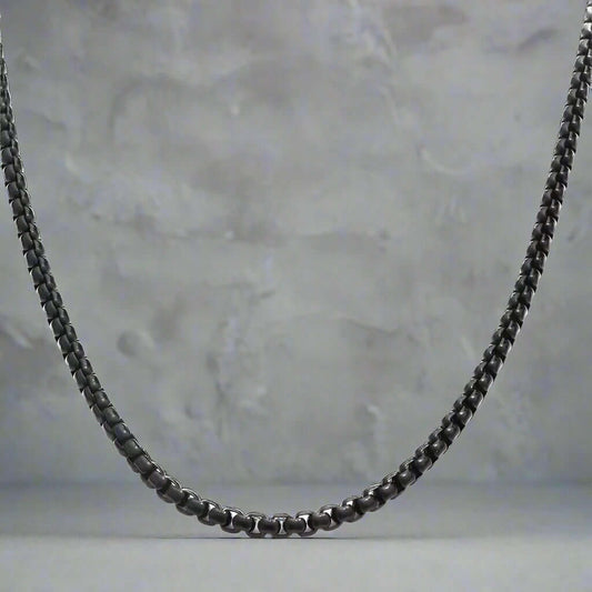 THE MEN THING Chain BLACK  ROUND BOX -  3mm Chain Stainless Steel 24 inch Necklace for Men & Boys