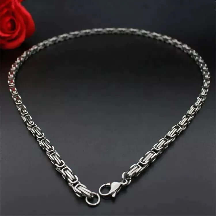 THE MEN THING Chain BYZANTINE CHAIN - 4.5mm Silver Tone Stainless Steel, 21.5inch for Men & Boys