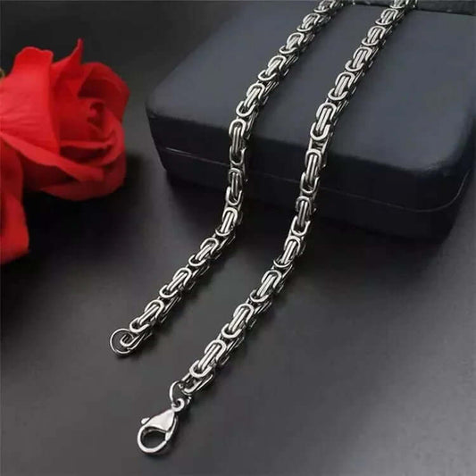 THE MEN THING Chain BYZANTINE CHAIN - 4.5mm Silver Tone Stainless Steel, 21.5inch for Men & Boys