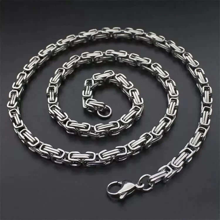 THE MEN THING Chain BYZANTINE CHAIN - 4.5mm Silver Tone Stainless Steel, 21.5inch for Men & Boys