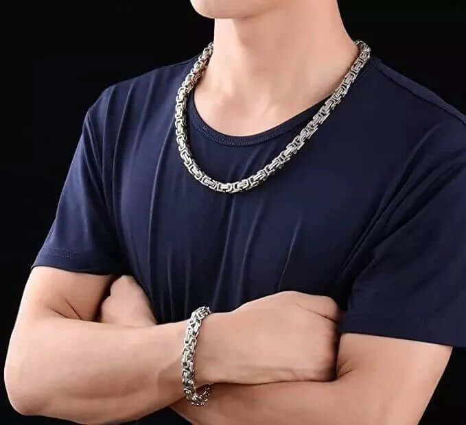 THE MEN THING Chain BYZANTINE CHAIN - 4.5mm Silver Tone Stainless Steel, 21.5inch for Men & Boys
