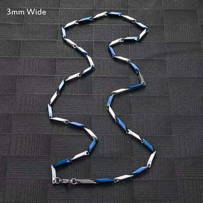 THE MEN THING Chain RICE CHAIN - Blue Silver Tone -  Pure Stainless Steel 24inch - European Trending Style for Men & Boy