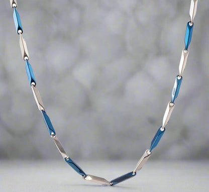 THE MEN THING Chain RICE CHAIN - Blue Silver Tone -  Pure Stainless Steel 24inch - European Trending Style for Men & Boy