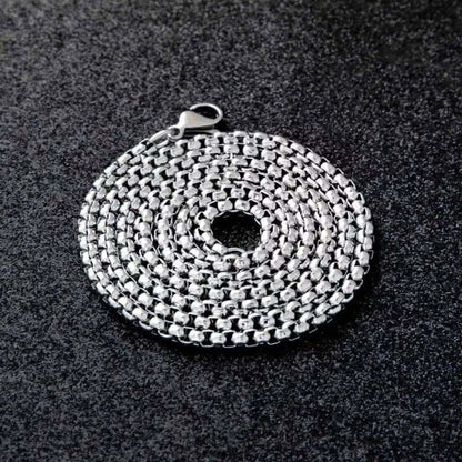 THE MEN THING Chain SILVER ROUNDED BOX - 3mm Chain Stainless Steel 18" to 32" inch Necklace for Men & Boy's