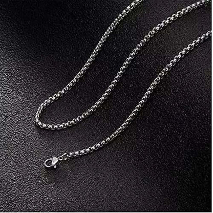 THE MEN THING Chain SILVER ROUNDED BOX - 3mm Chain Stainless Steel 18" to 32" inch Necklace for Men & Boy's