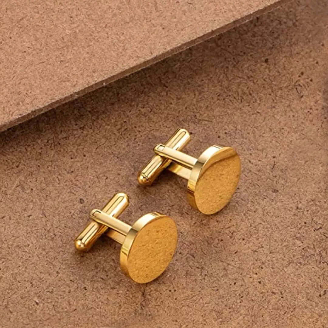 THE MEN THING Cufflinks CLASSIC ELEGANCE - Gold Tone - Titanium Steel Cufflinks for Men and Boys (Size 15mm)
