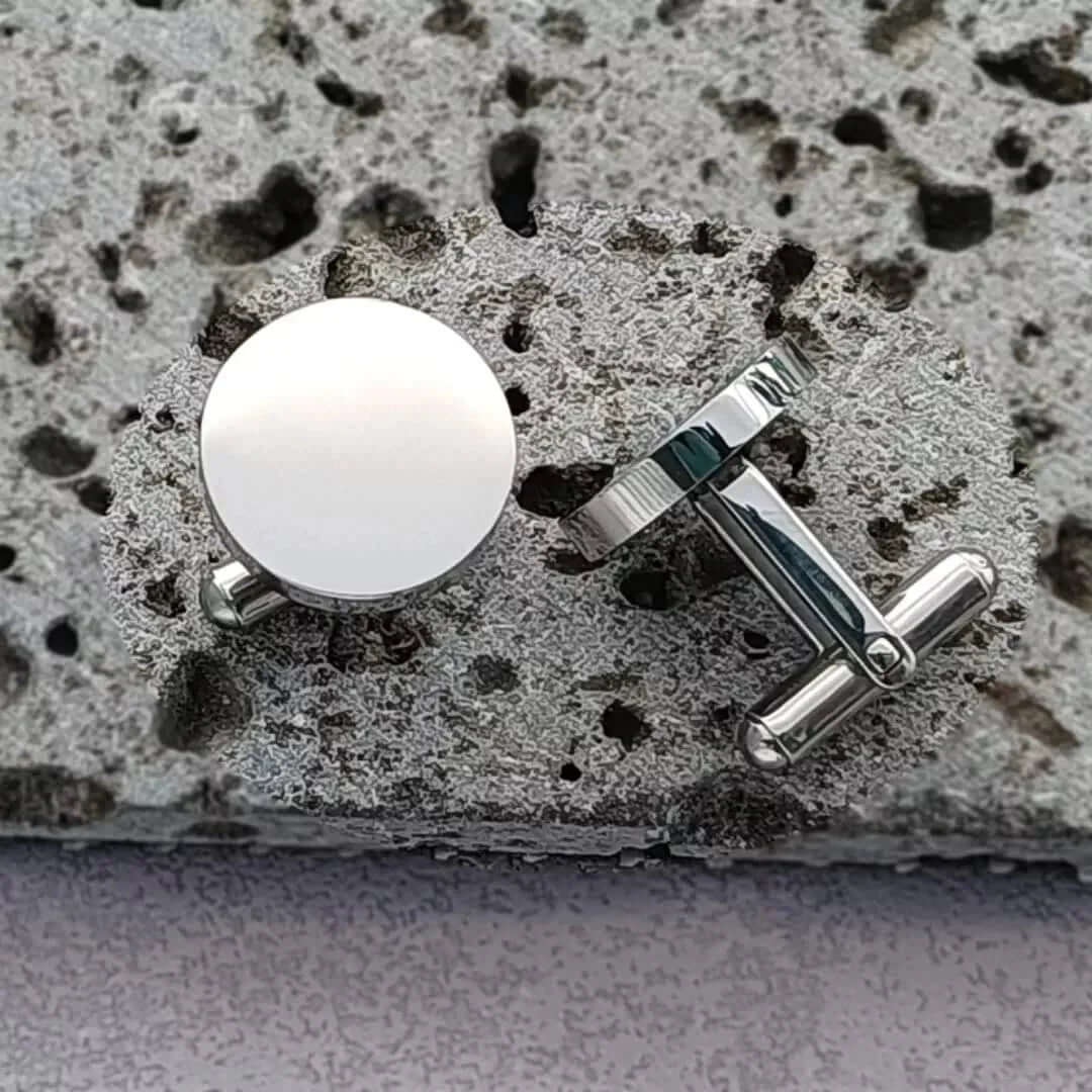 THE MEN THING Cufflinks CLASSIC ELEGANCE - Silver Tone - Titanium Steel Cufflinks for Men and Boys (Size 15mm)
