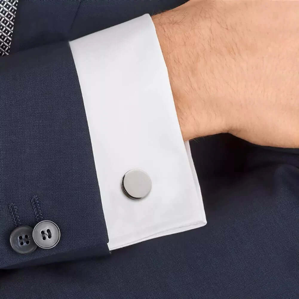 THE MEN THING Cufflinks CLASSIC ELEGANCE - Silver Tone - Titanium Steel Cufflinks for Men and Boys (Size 15mm)