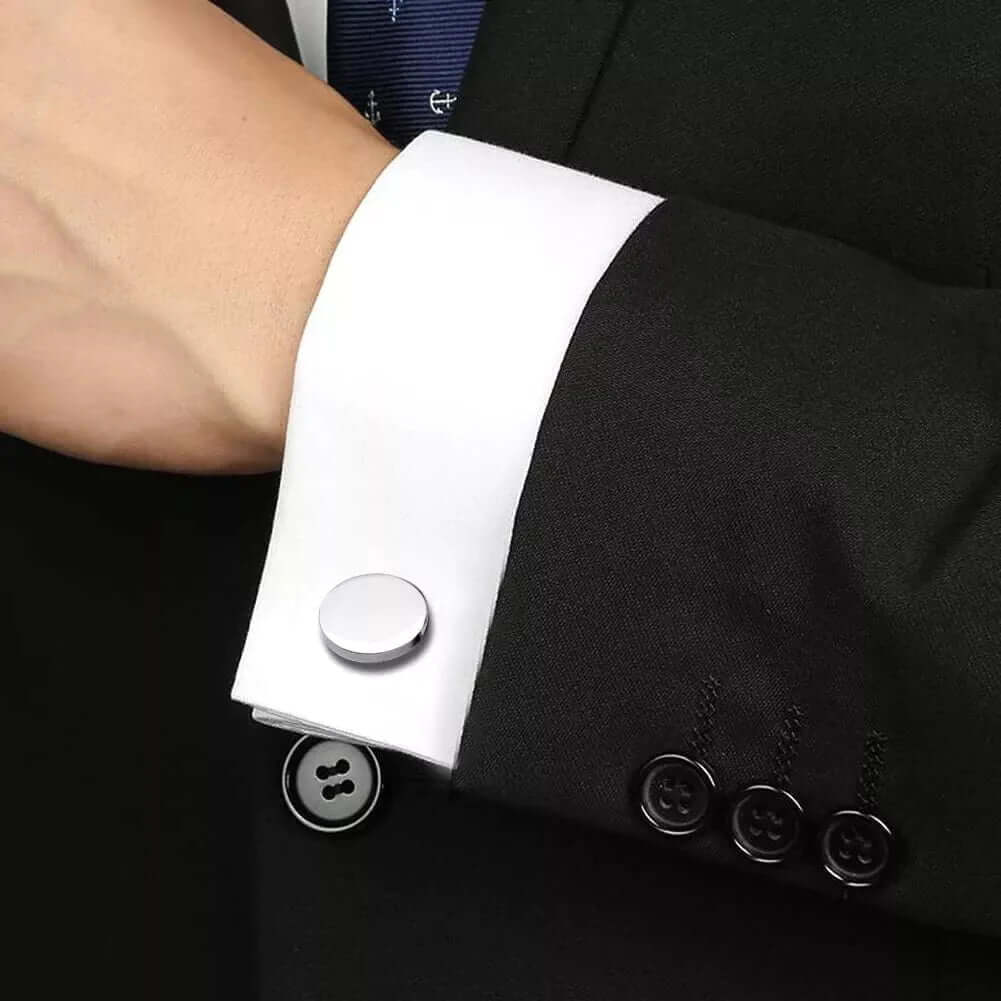 THE MEN THING Cufflinks CLASSIC ELEGANCE - Silver Tone - Titanium Steel Cufflinks for Men and Boys (Size 15mm)
