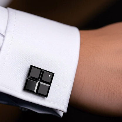 THE MEN THING Cufflinks GRID LUXE - Black Tone - Titanium Steel Cufflinks for Men and Boys