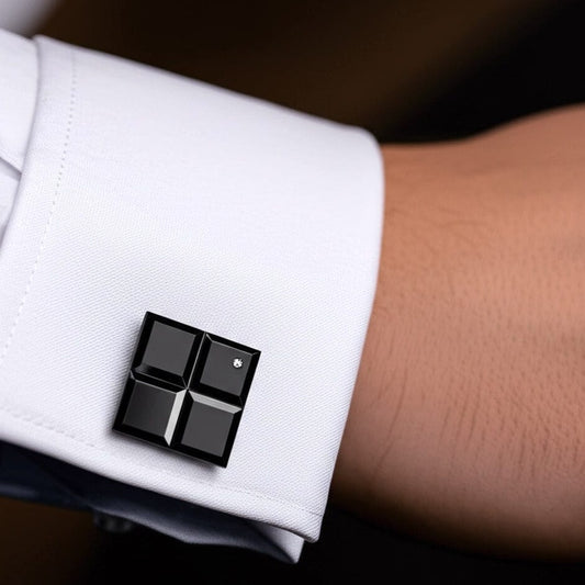 THE MEN THING Cufflinks GRID LUXE - Black Tone - Titanium Steel Cufflinks for Men and Boys