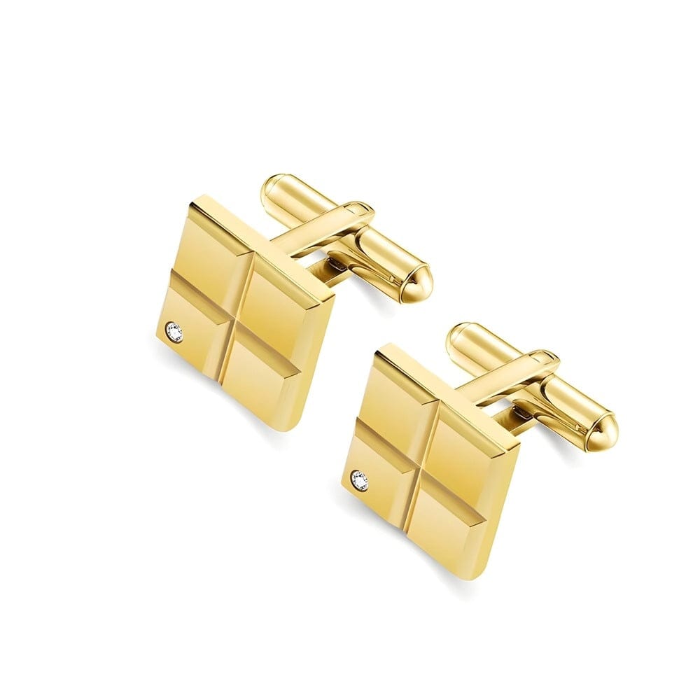 THE MEN THING Cufflinks GRID LUXE - Golden Tone - Titanium Steel Cufflinks for Men and Boys