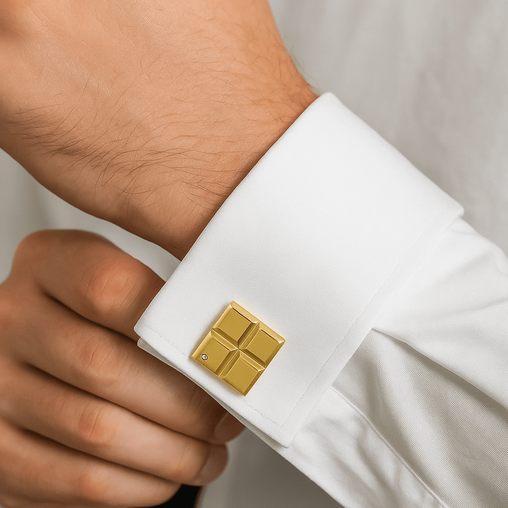 THE MEN THING Cufflinks GRID LUXE - Golden Tone - Titanium Steel Cufflinks for Men and Boys
