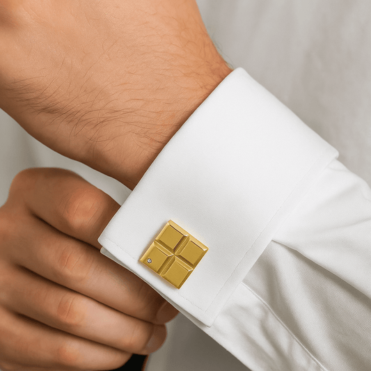 THE MEN THING Cufflinks GRID LUXE - Golden Tone - Titanium Steel Cufflinks for Men and Boys