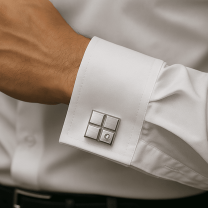 THE MEN THING Cufflinks GRID LUXE - Silver Tone - Titanium Steel Cufflinks for Men and Boys