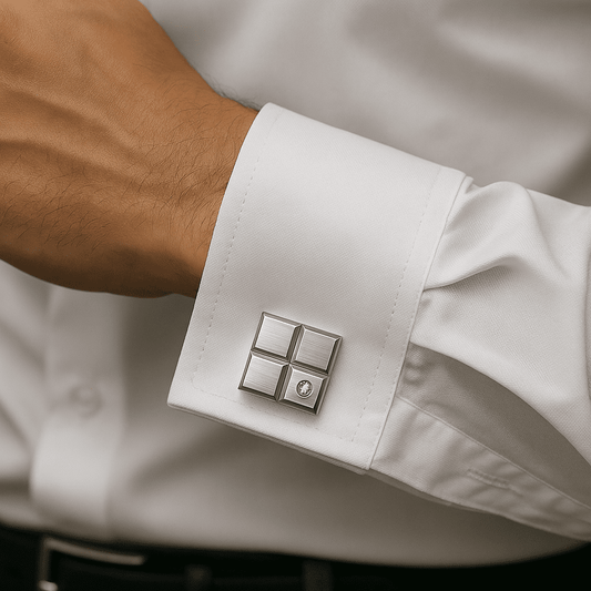 THE MEN THING Cufflinks GRID LUXE - Silver Tone - Titanium Steel Cufflinks for Men and Boys