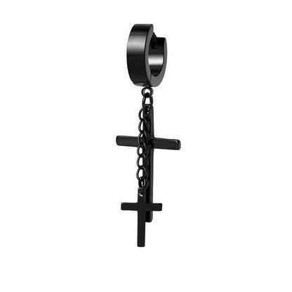 THE MEN THING DOUBLE CROSS NOIRCHAIN BLACK - Titanium Steel Hoop Earrings for Men & Boys (2 Pcs)