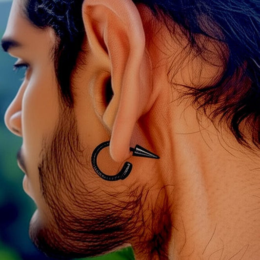 THE MEN THING Earring BLACK COBRA SPIRAL - 6mm Pure Titanium Steel Hoop Earrings for Men & Boys (2pcs)