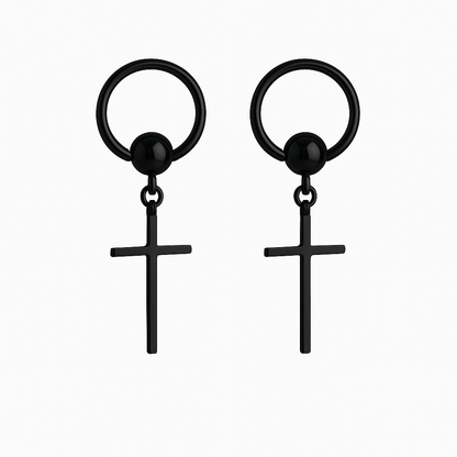 THE MEN THING Earring BLACK CRUX NOIR - Pure Titanium Steel Hoop Earrings for Men & Boys (2pcs)