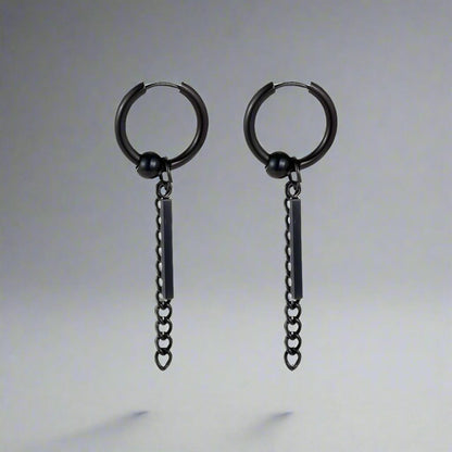 THE MEN THING Earring BLACK DROPCORE - 2.5mm Pure Titanium Steel Hoop Earrings for Men & Boys (2pcs)