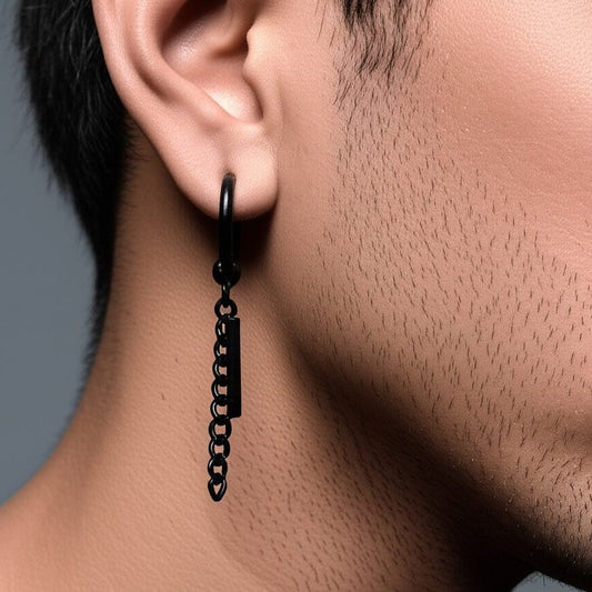 THE MEN THING Earring BLACK DROPCORE - 2.5mm Pure Titanium Steel Hoop Earrings for Men & Boys (2pcs)