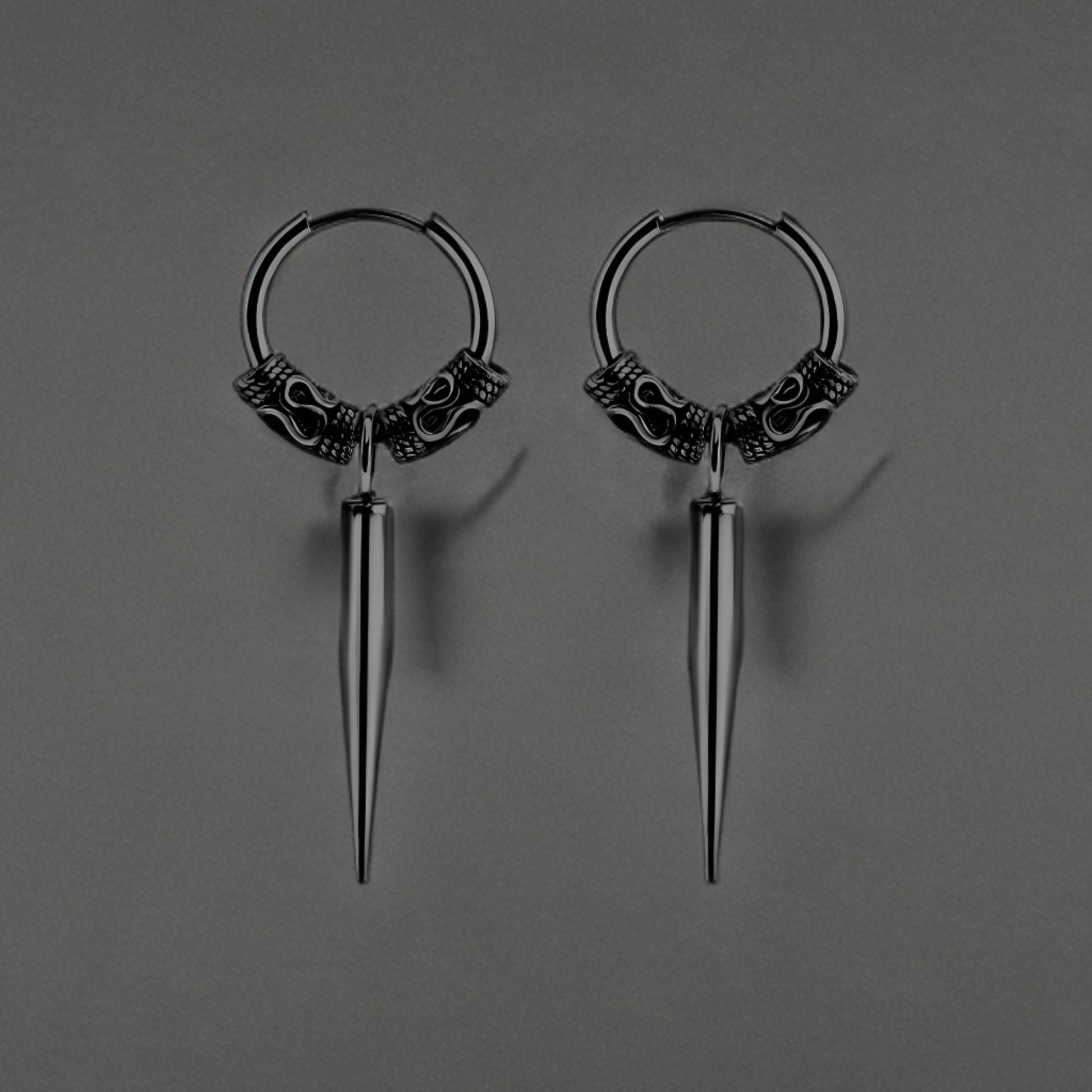 THE MEN THING Earring BLACK LOKI’S FANG - 14mm Pure Titanium Steel Hoop Earrings for Men & Boys (2pcs)