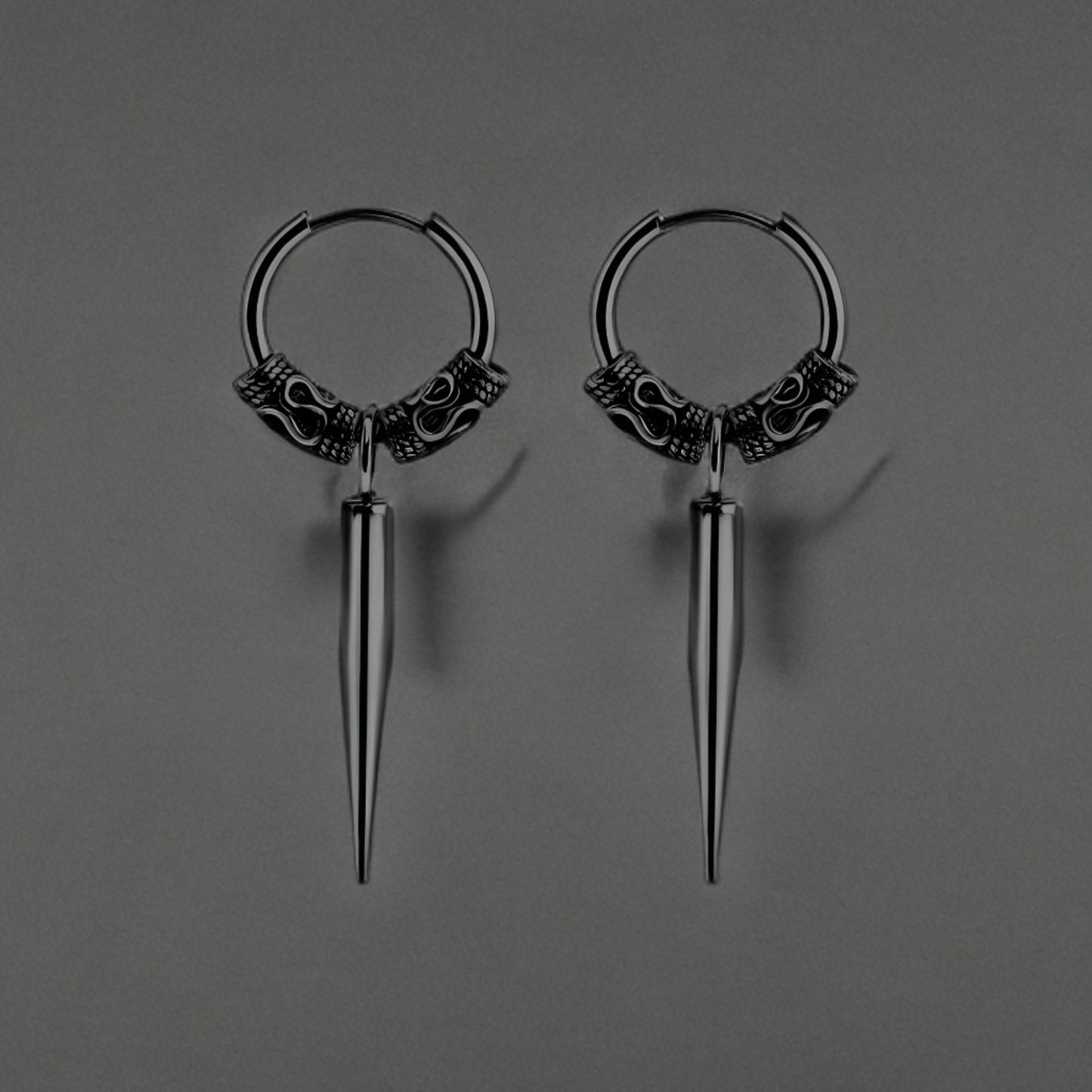 THE MEN THING Earring BLACK LOKI’S FANG - 14mm Pure Titanium Steel Hoop Earrings for Men & Boys (2pcs)