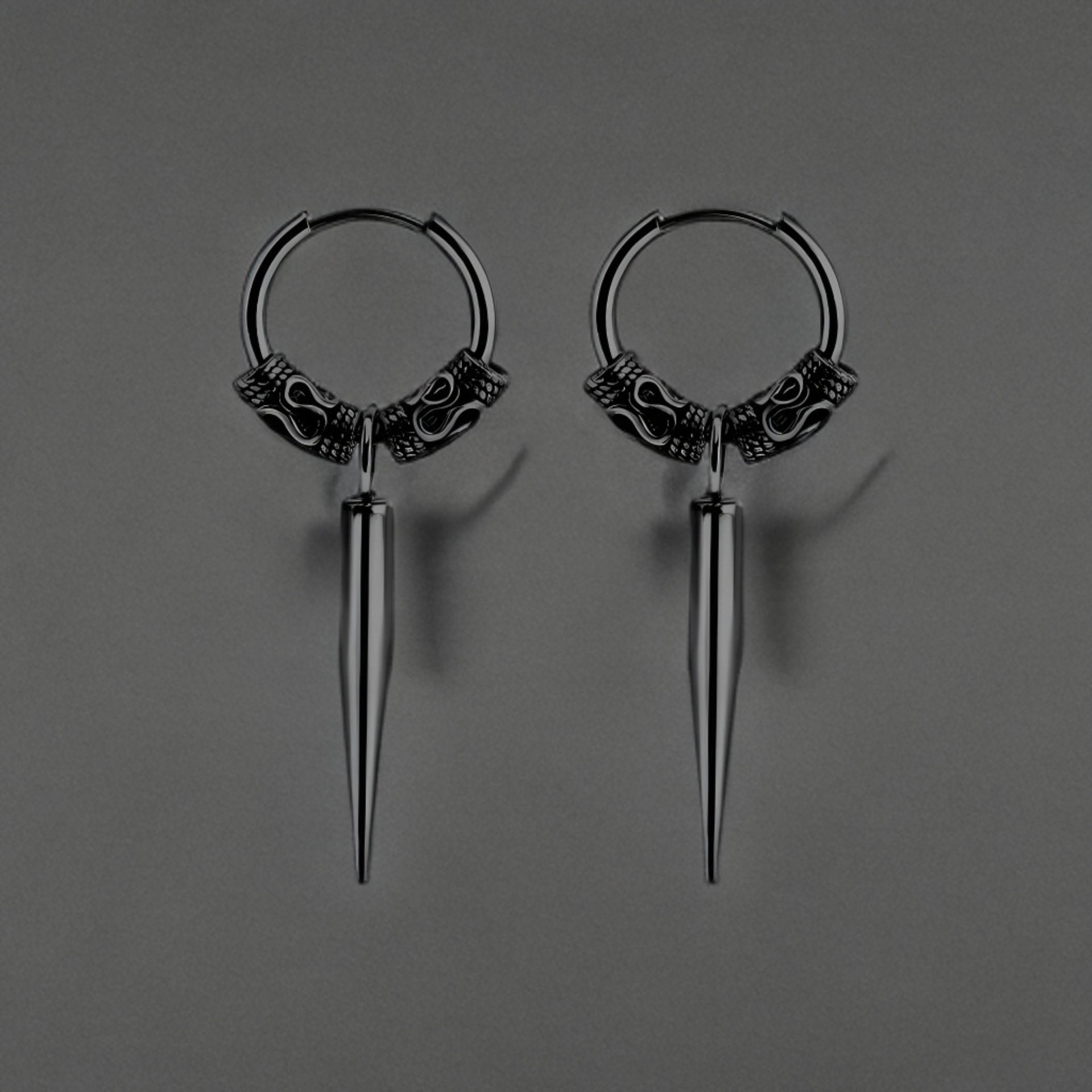 THE MEN THING Earring BLACK LOKI’S FANG - 14mm Pure Titanium Steel Hoop Earrings for Men & Boys (2pcs)