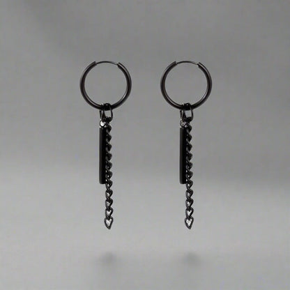 THE MEN THING Earring BLACK PRISM DROP - 2.5mm Pure Titanium Steel Hoop Earrings for Men & Boys (2pcs)
