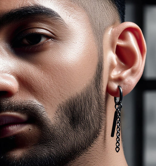 THE MEN THING Earring BLACK PRISM DROP - 2.5mm Pure Titanium Steel Hoop Earrings for Men & Boys (2pcs)