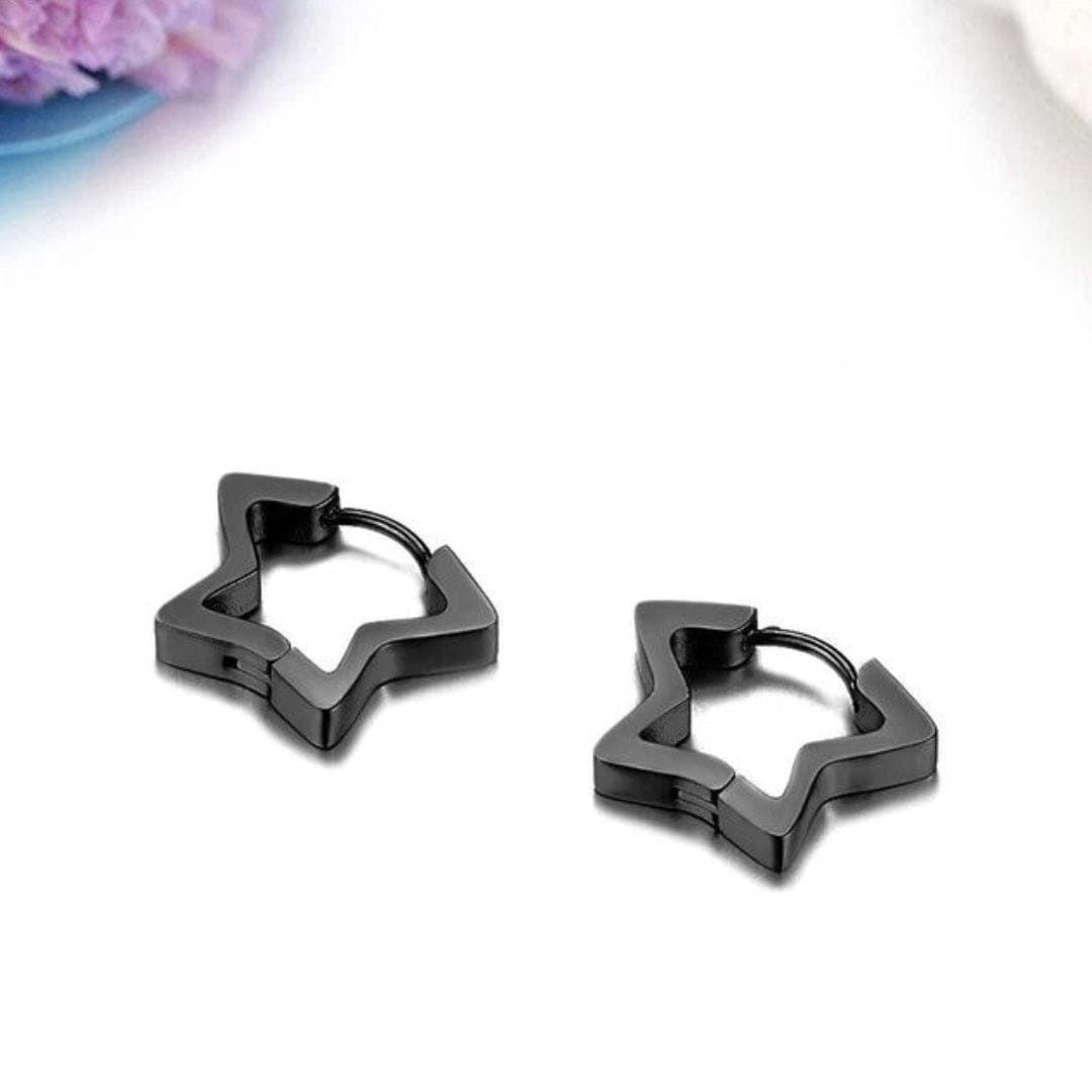 THE MEN THING Earring BLACK STARZ - Pure Titanium Steel Hoop Earrings for Men & Boys (2pcs)