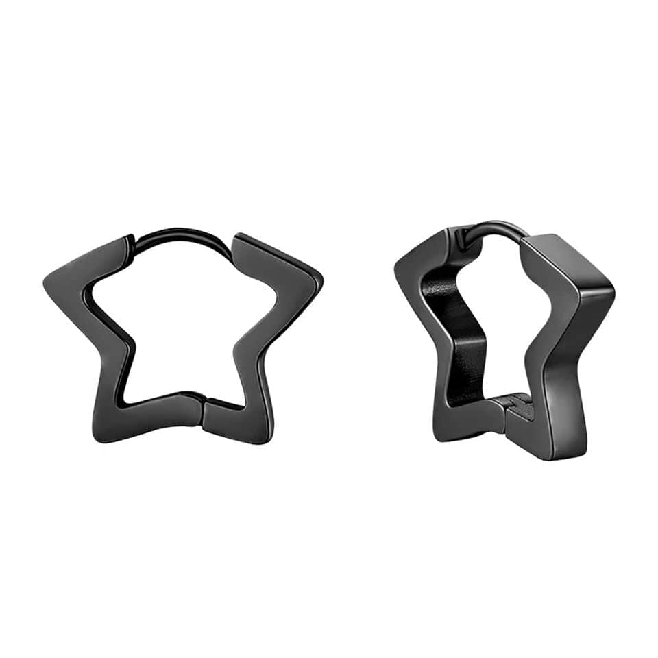 THE MEN THING Earring BLACK STARZ - Pure Titanium Steel Hoop Earrings for Men & Boys (2pcs)