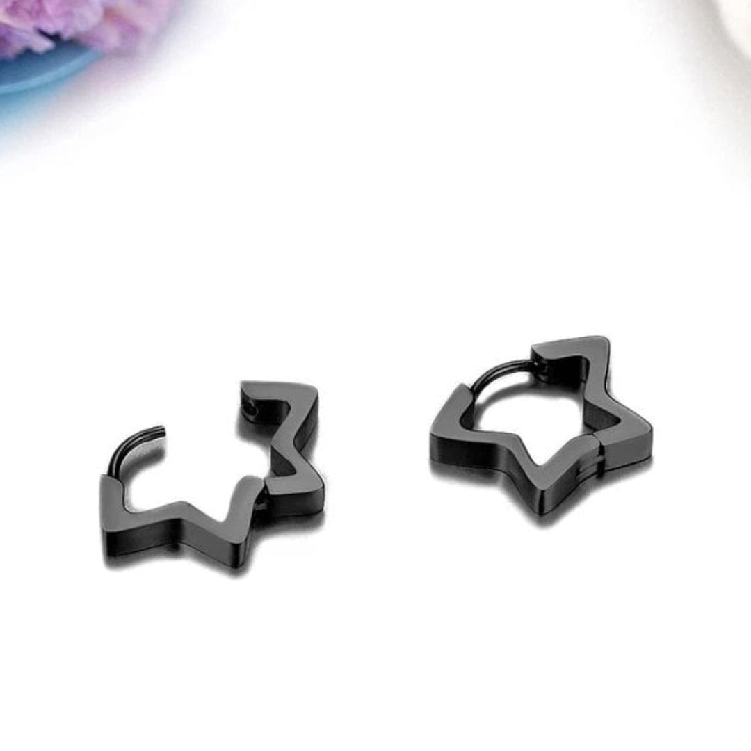THE MEN THING Earring BLACK STARZ - Pure Titanium Steel Hoop Earrings for Men & Boys (2pcs)