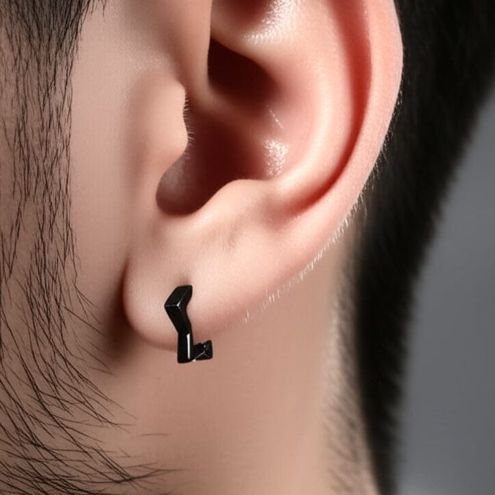 THE MEN THING Earring BLACK STARZ - Pure Titanium Steel Hoop Earrings for Men & Boys (2pcs)