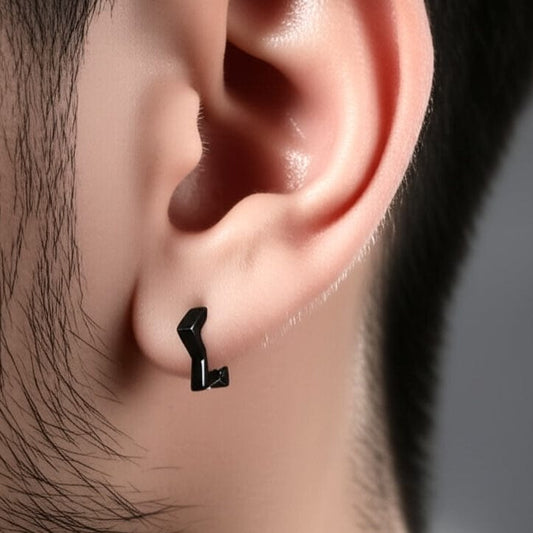 THE MEN THING Earring BLACK STARZ - Pure Titanium Steel Hoop Earrings for Men & Boys (2pcs)