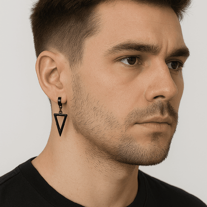 THE MEN THING Earring BLACK TRIAD EDGE - 4.9mm Pure Titanium Steel Hoop Earrings for Men & Boys (2pcs)