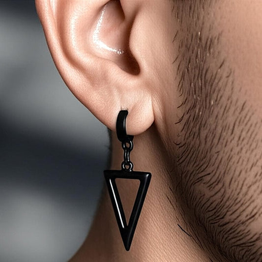 THE MEN THING Earring BLACK TRIAD EDGE - 4.9mm Pure Titanium Steel Hoop Earrings for Men & Boys (2pcs)