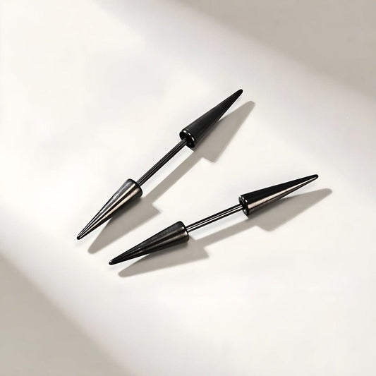 THE MEN THING Earring CYBER CONE BLACK - 3mm Pure Titanium Steel Arrow Stud Earrings for Men & Boys (2pcs)
