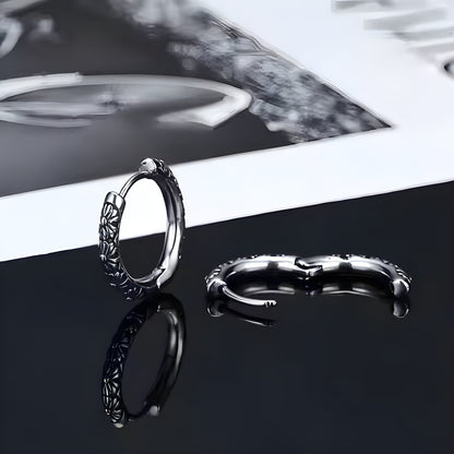 THE MEN THING Earring FLEUR BLOSSOM - 10mm Pure Titanium Steel Hoop Earrings for Men & Boys (2pcs)