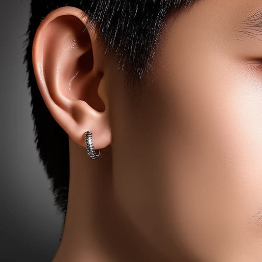 THE MEN THING Earring GRIM COIL - Pure Titanium Steel Hoop Earrings for Men & Boys (2pcs)
