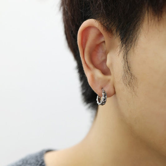 THE MEN THING Earring HALO SKULL  - Titanium Steel Hoop Earrings for Men & Boys (2 Pcs)