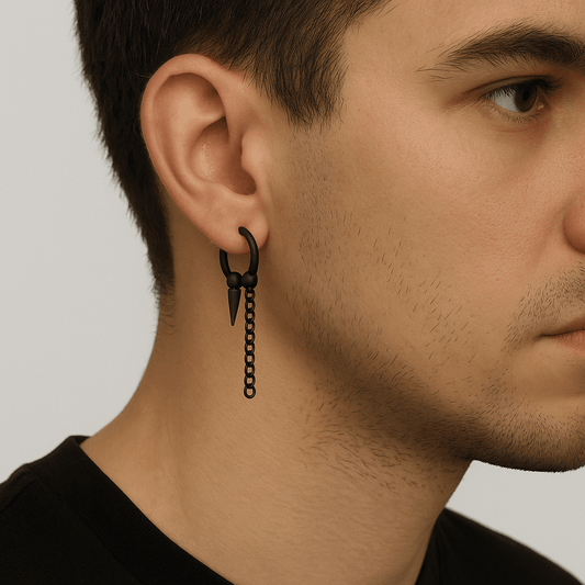 THE MEN THING Earring HEX SPIKE BLACK - Pure Titanium Steel Hoop Earrings for Men & Boys (2pcs)