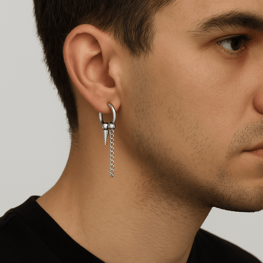 THE MEN THING Earring HEX SPIKE SILVER - Pure Titanium Steel Hoop Earrings for Men & Boys (2pcs)