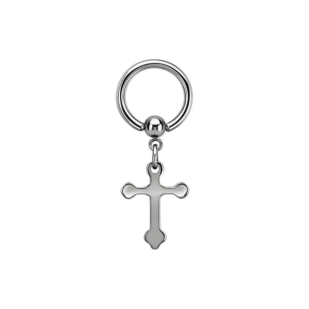 THE MEN THING Earring HEXED CRUCIFIX SILVER - Pure Titanium Steel Hoop Earrings for Men & Boys (2pcs)