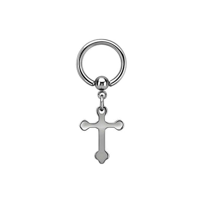 THE MEN THING Earring HEXED CRUCIFIX SILVER - Pure Titanium Steel Hoop Earrings for Men & Boys (2pcs)