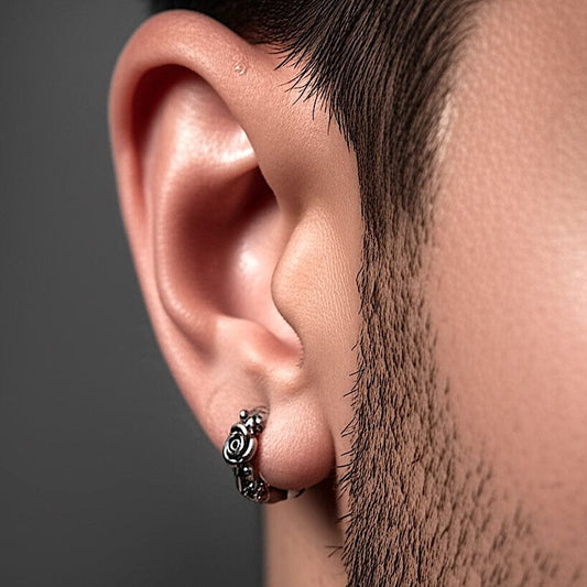 THE MEN THING Earring IRONROSE CRESTS - 10mm Pure Titanium Steel Hoop Earrings for Men & Boys (2pcs)
