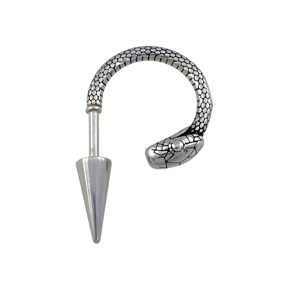 THE MEN THING Earring SILVER COBRA SPIRAL - 6mm Pure Titanium Steel Hoop Earrings for Men & Boys (2pcs)