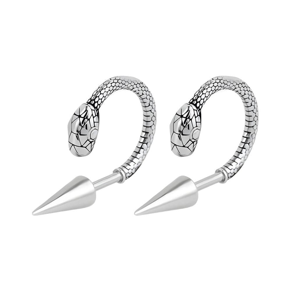 THE MEN THING Earring SILVER COBRA SPIRAL - 6mm Pure Titanium Steel Hoop Earrings for Men & Boys (2pcs)