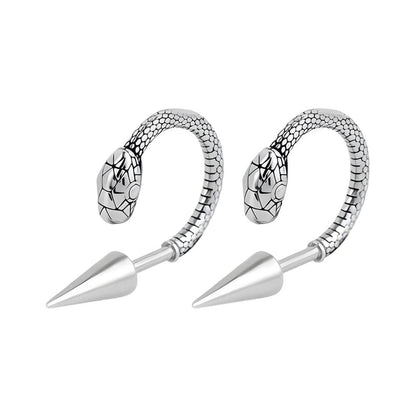 THE MEN THING Earring SILVER COBRA SPIRAL - 6mm Pure Titanium Steel Hoop Earrings for Men & Boys (2pcs)